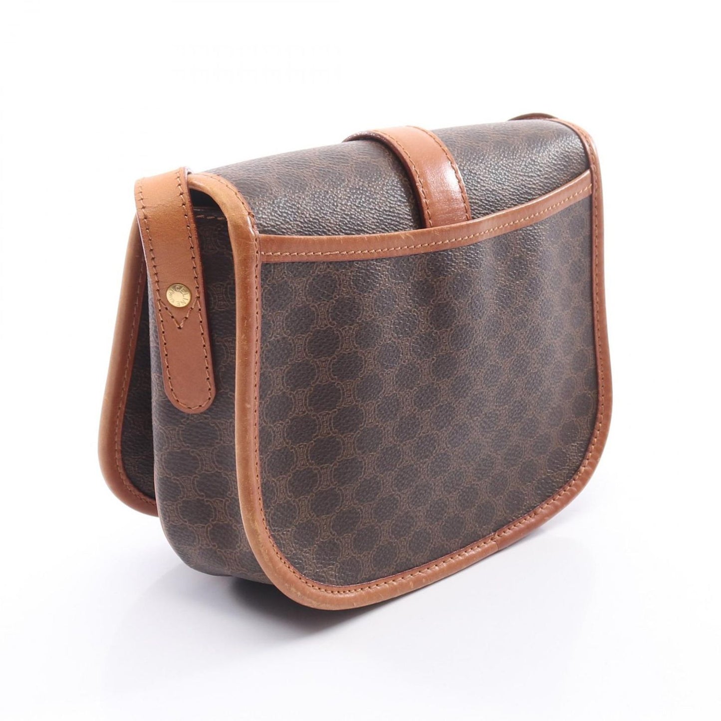Celine Shoulder Bag Macadam Dark Brown Canvas Leather — view 2