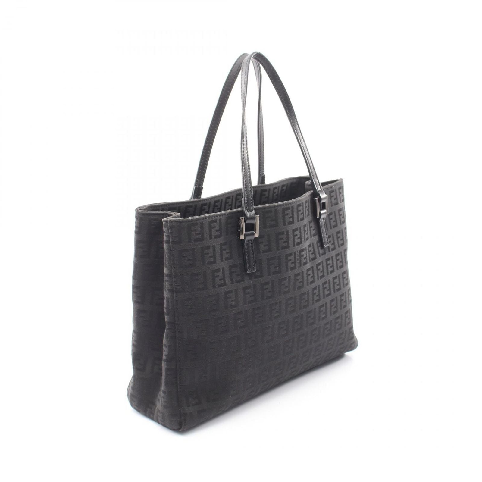Fendi Tote Zucchino Black Canvas Leather — view 2