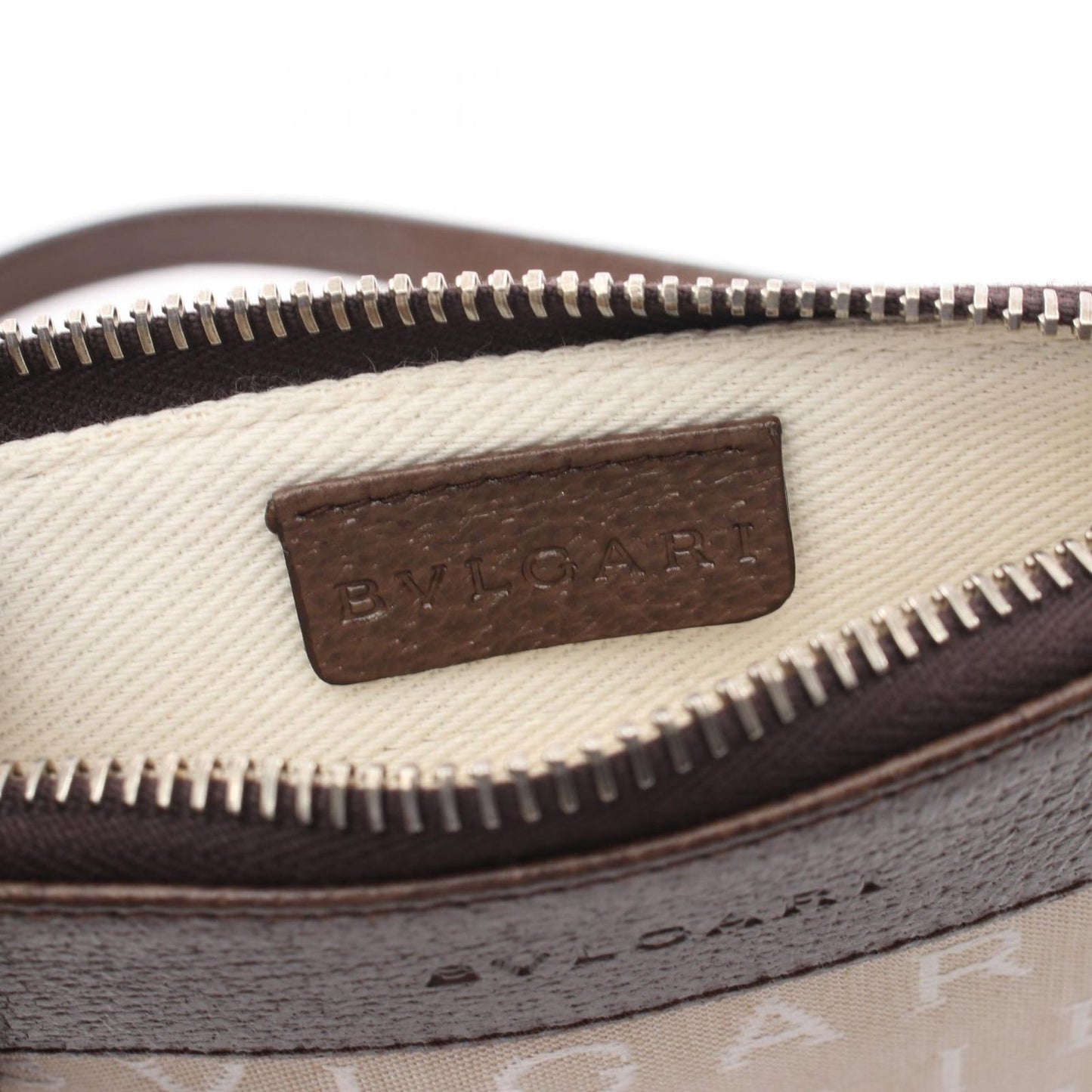 Bvlgari Shoulder Bag Logo Mania Beige Dark Brown Canvas Leather — view 4