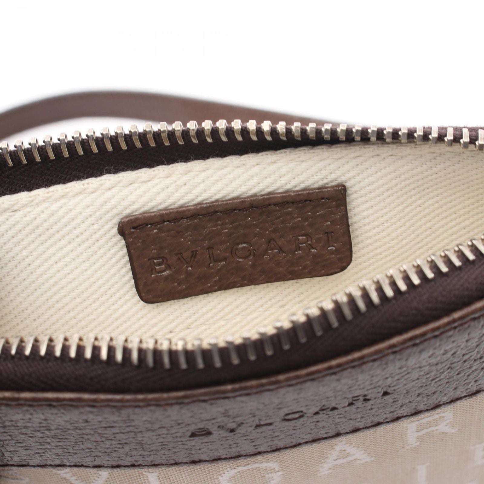 Bvlgari Shoulder Bag Logo Mania Beige Dark Brown Canvas Leather — view 4