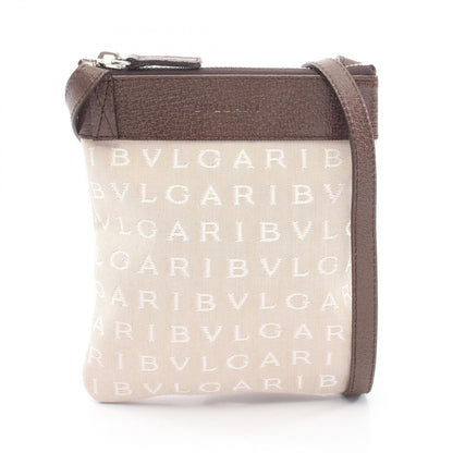 Bvlgari Shoulder Bag Logo Mania Beige Dark Brown Canvas Leather