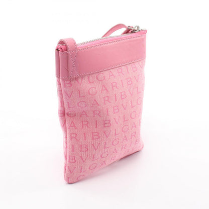 Bvlgari Shoulder Bag Logo Mania Pink Canvas Leather — view 2