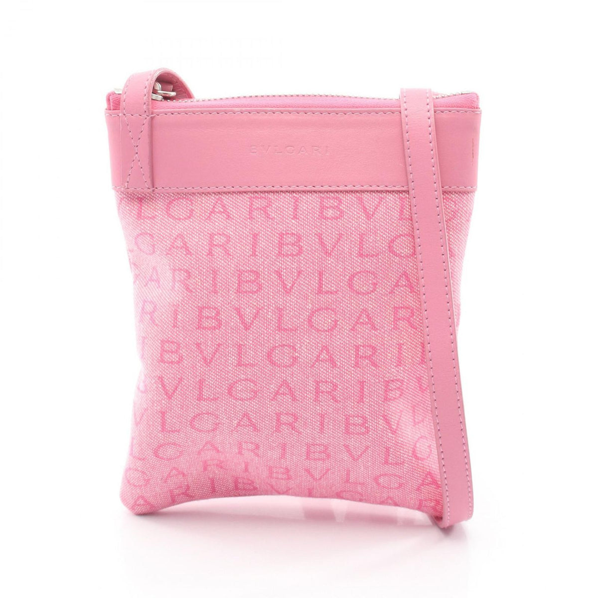Bvlgari Shoulder Bag Logo Mania Pink Canvas Leather