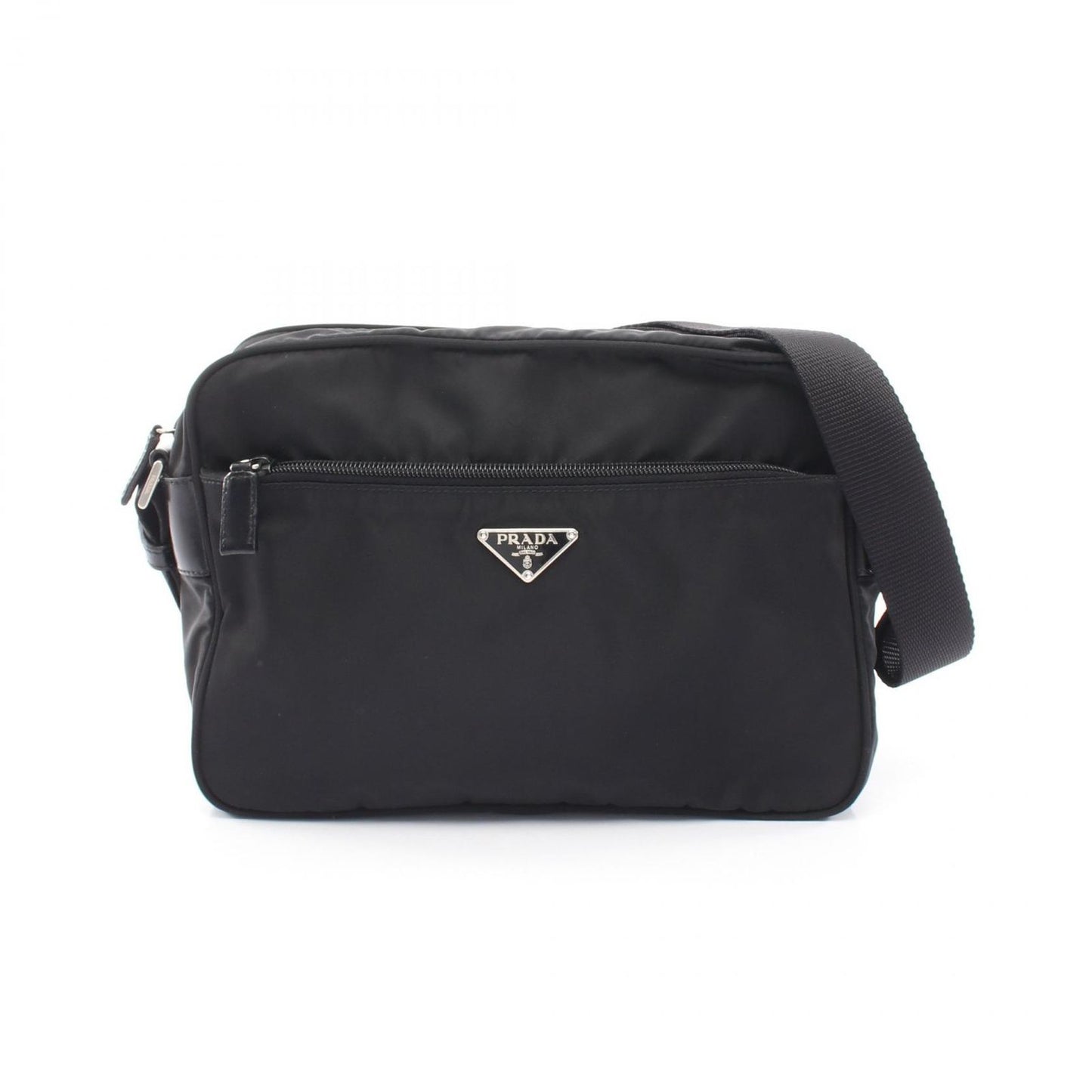 Prada Shoulder Bag Vela Sport Black Nylon Leather Triangle Logo