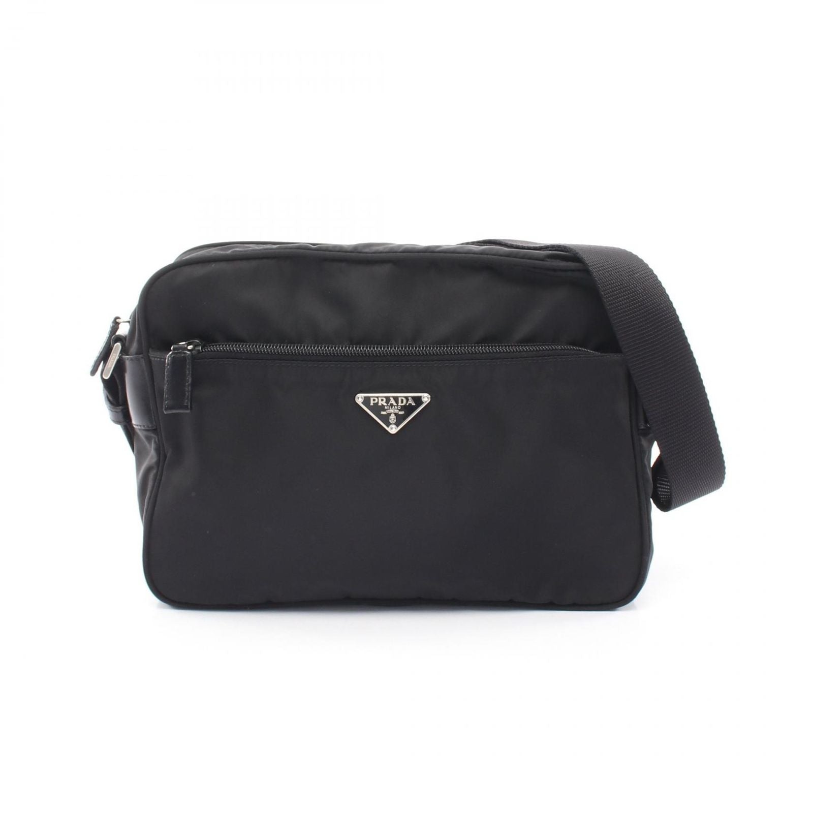 Prada Shoulder Bag Vela Sport Black Nylon Leather Triangle Logo
