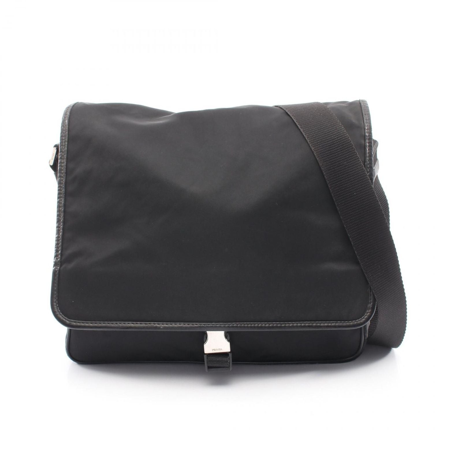 Prada Shoulder Bag Black Nylon Saffiano Leather