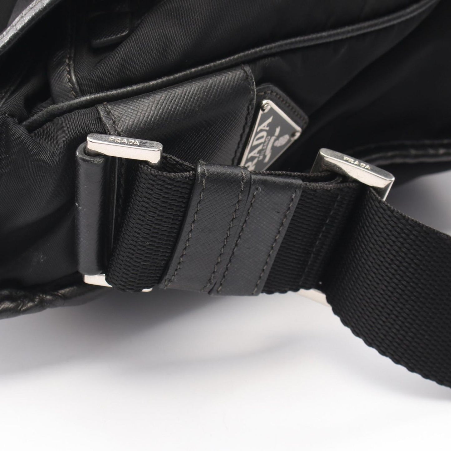 Prada Shoulder Bag Black Nylon Saffiano Leather — view 7
