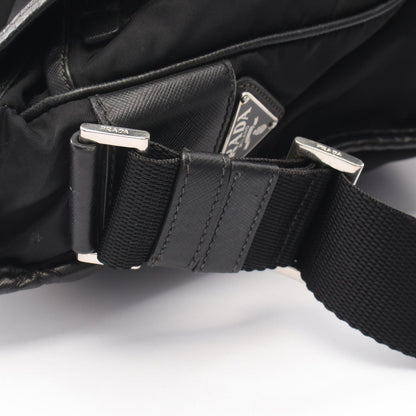 Prada Shoulder Bag Black Nylon Saffiano Leather — view 7