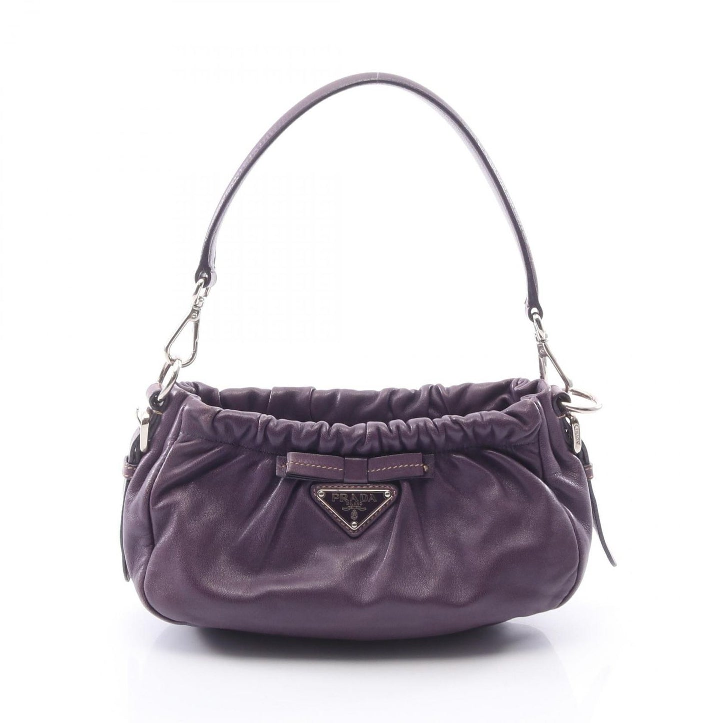 Prada Shoulder Bag Triangle Plate Ribbon Purple Leather Logo