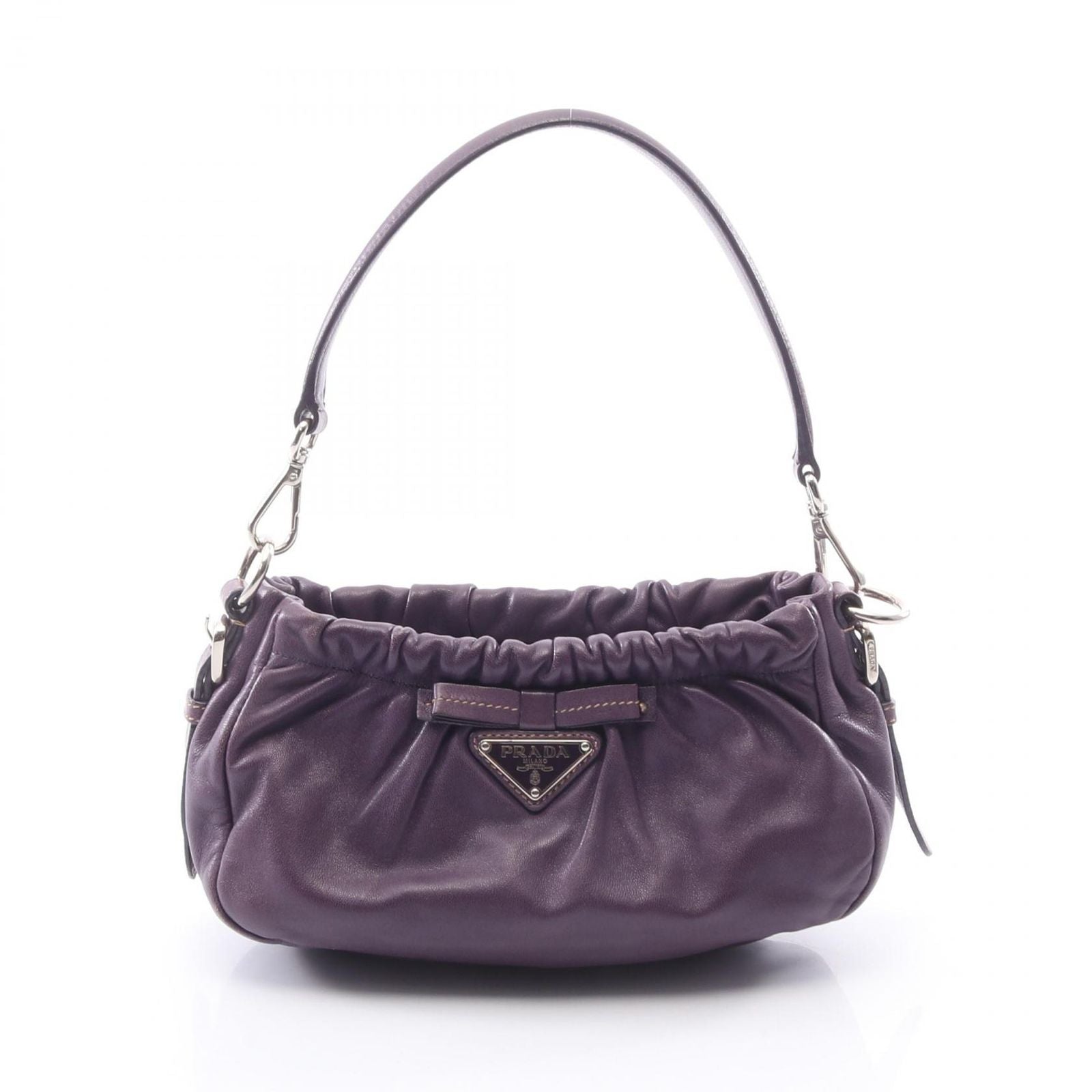 Prada Shoulder Bag Triangle Plate Ribbon Purple Leather Logo