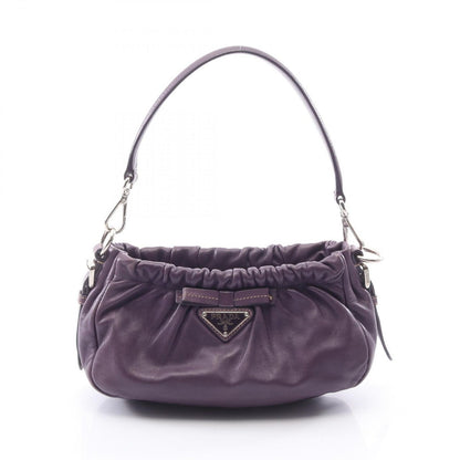 Prada Shoulder Bag Triangle Plate Ribbon Purple Leather Logo