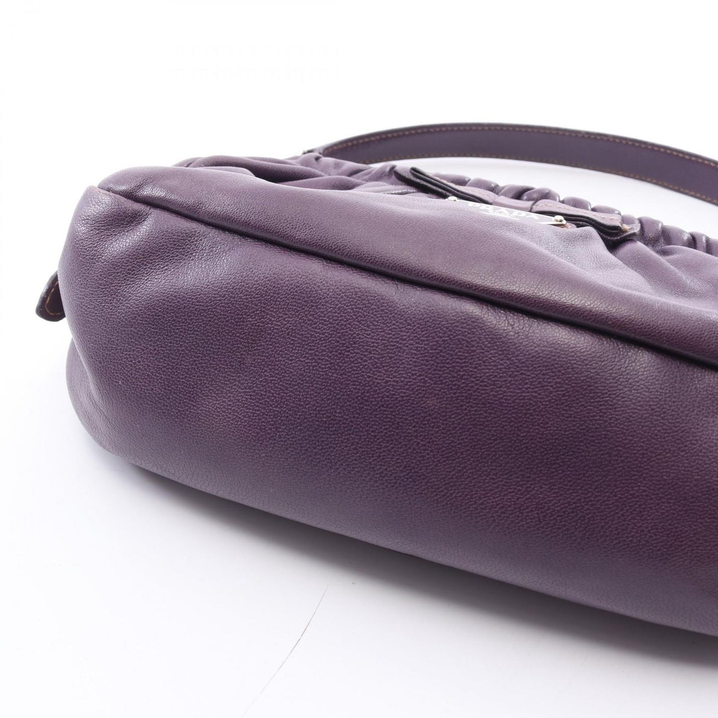 Prada Shoulder Bag Triangle Plate Ribbon Purple Leather Logo — view 6