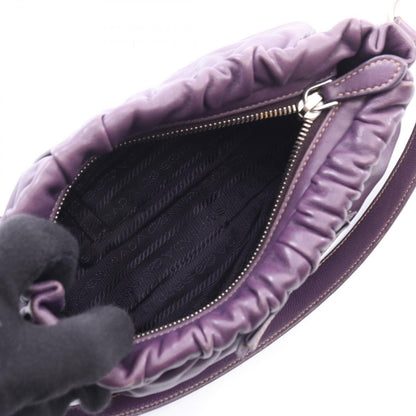 Prada Shoulder Bag Triangle Plate Ribbon Purple Leather Logo — view 3