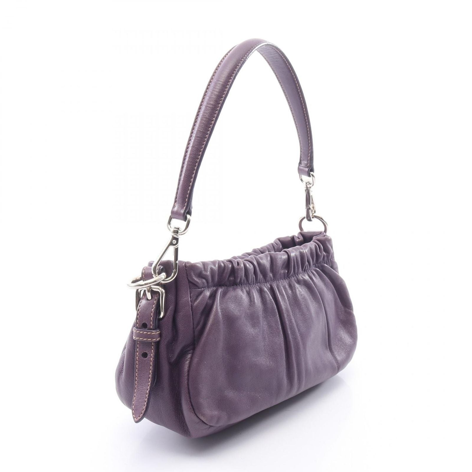 Prada Shoulder Bag Triangle Plate Ribbon Purple Leather Logo — view 2