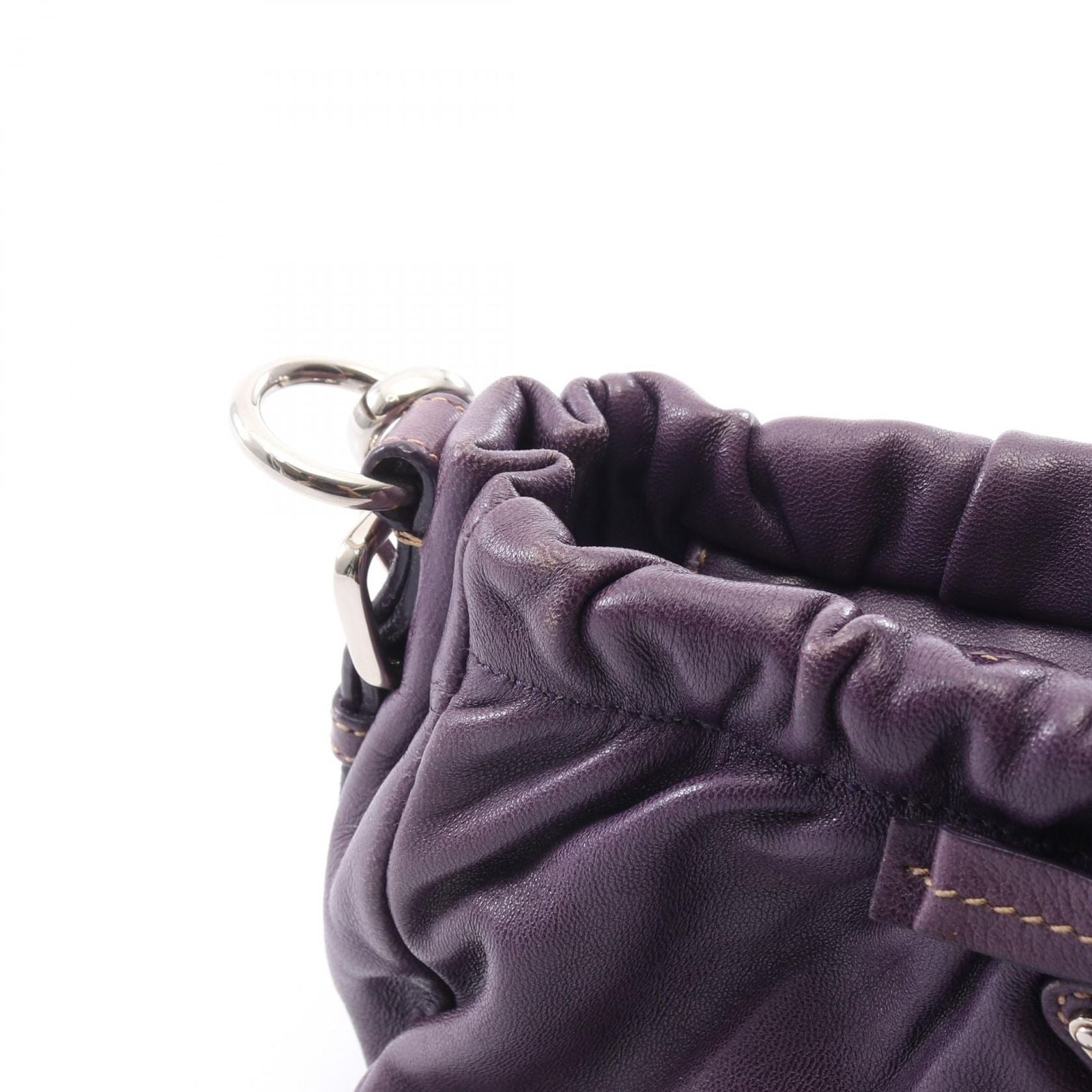 Prada Shoulder Bag Triangle Plate Ribbon Purple Leather Logo — view 7