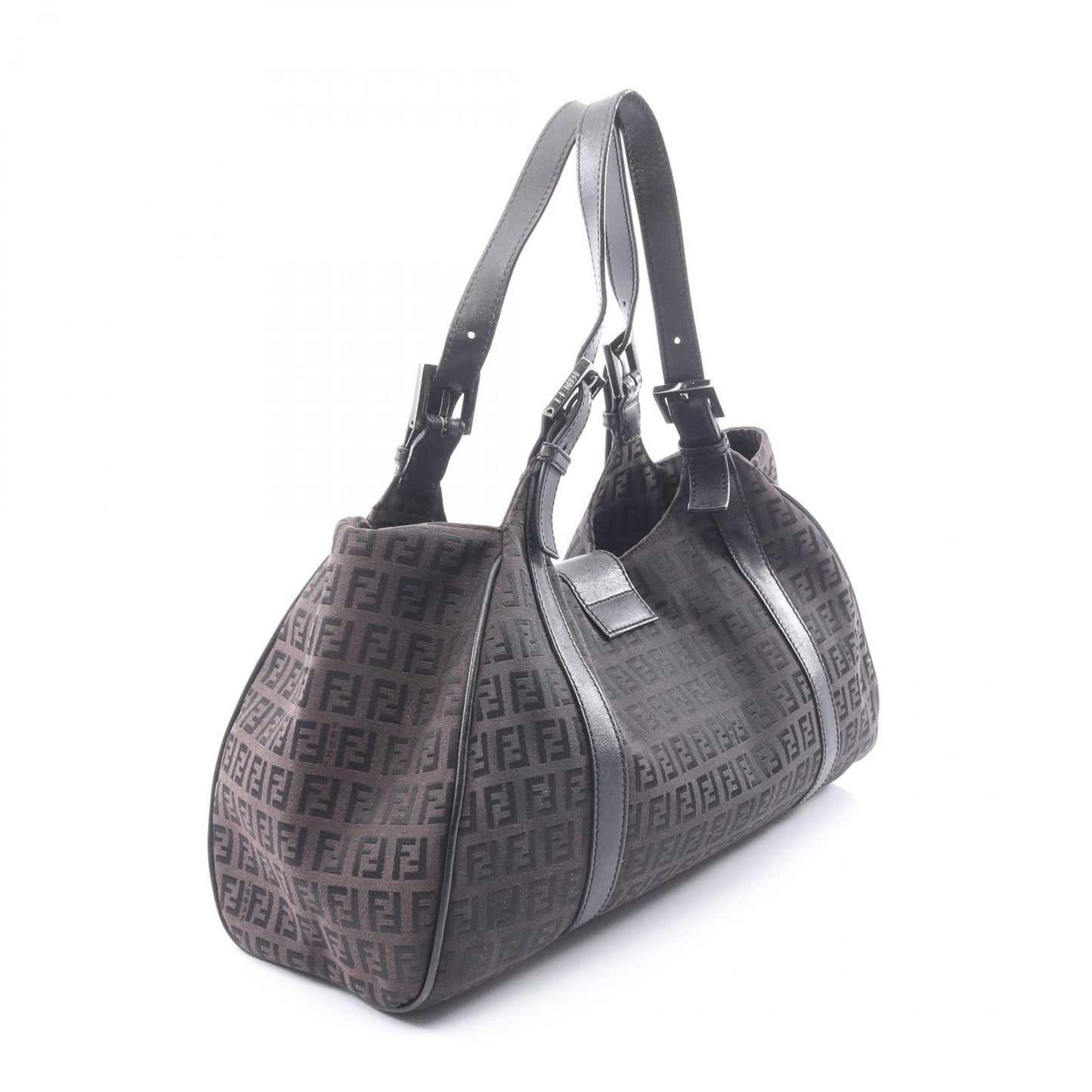 Fendi Handbag Zucchino Dark Brown Canvas Leather Tote — view 2