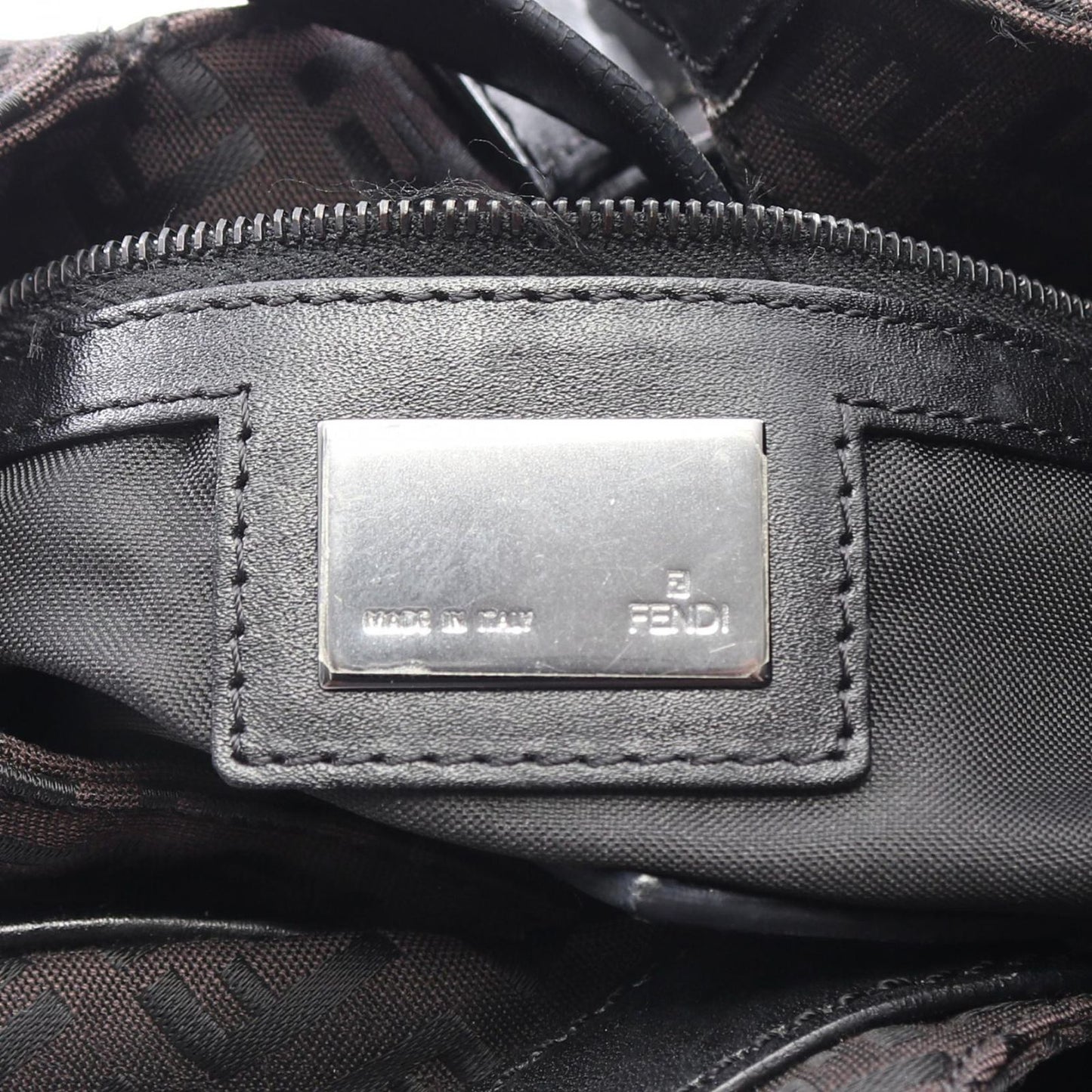 Fendi Handbag Zucchino Dark Brown Canvas Leather Tote — view 4
