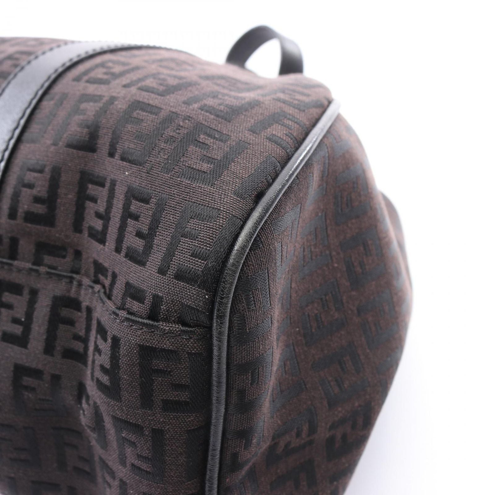 Fendi Handbag Zucchino Dark Brown Canvas Leather Tote — view 5