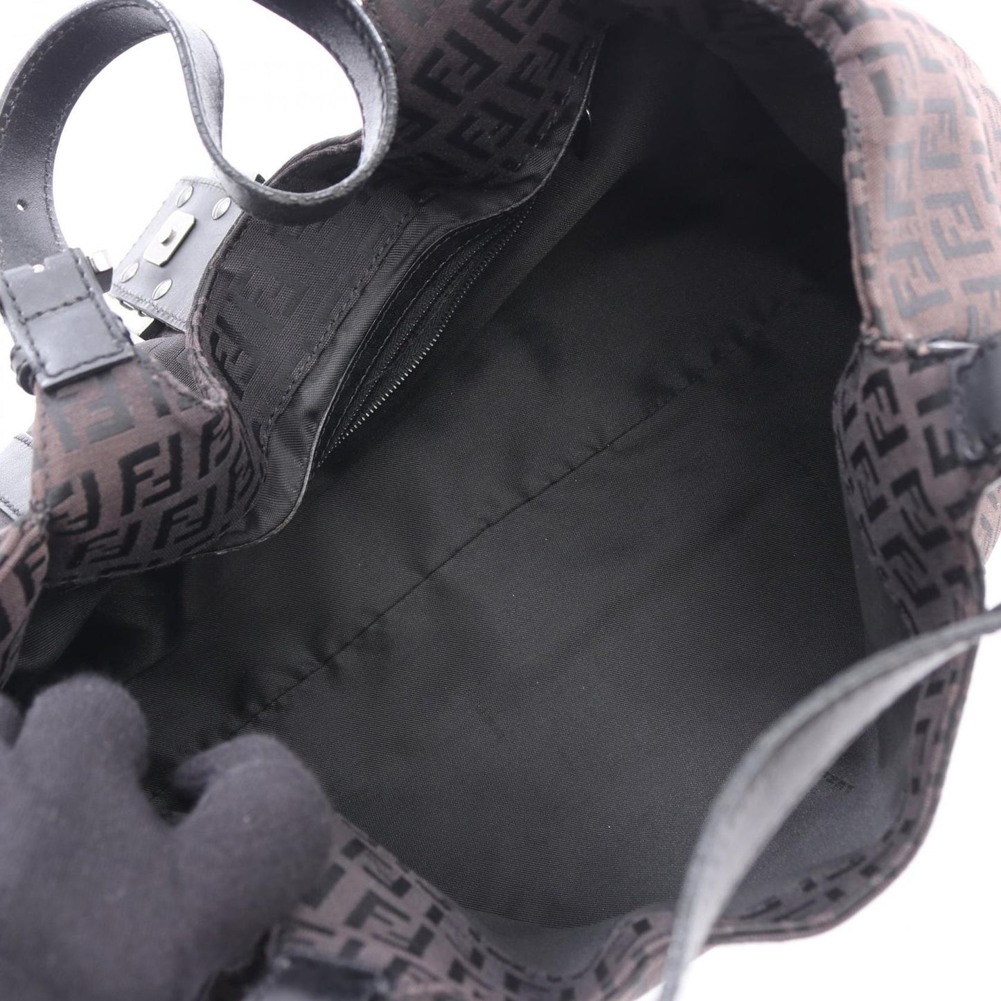 Fendi Handbag Zucchino Dark Brown Canvas Leather Tote — view 3