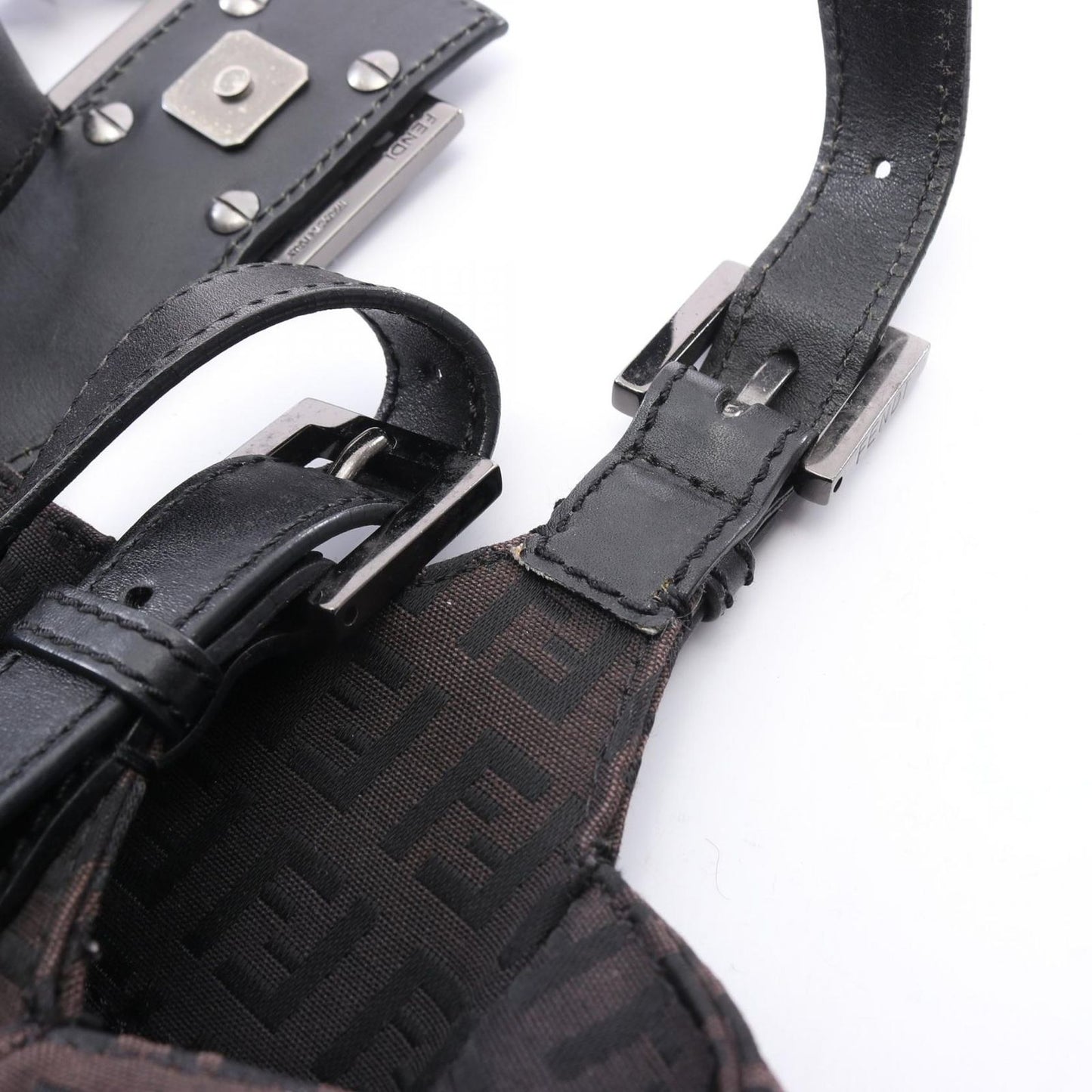 Fendi Handbag Zucchino Dark Brown Canvas Leather Tote — view 6