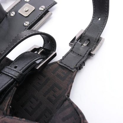 Fendi Handbag Zucchino Dark Brown Canvas Leather Tote — view 6
