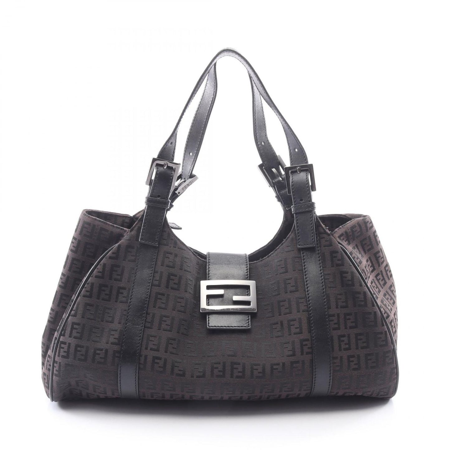 Fendi Handbag Zucchino Dark Brown Canvas Leather Tote