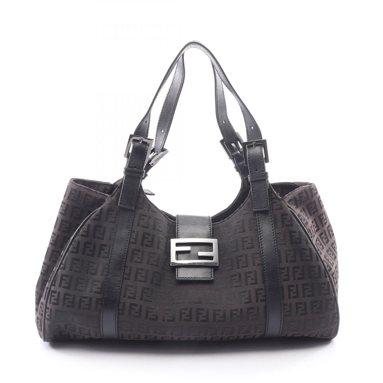 Fendi Handbag Zucchino Dark Brown Canvas Leather Tote