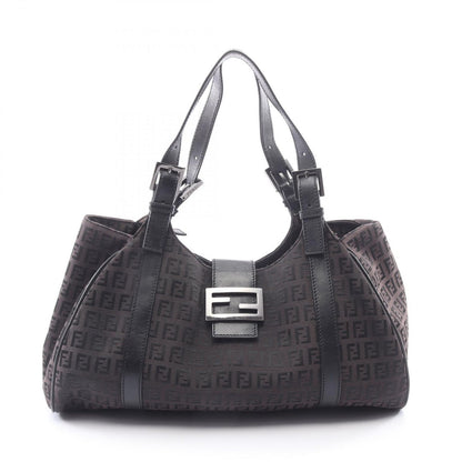 Fendi Handbag Zucchino Dark Brown Canvas Leather Tote