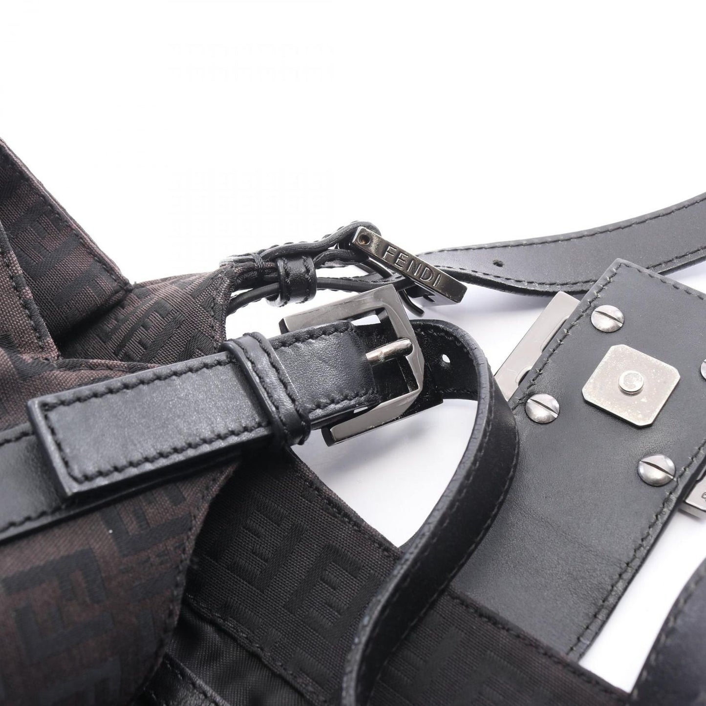 Fendi Handbag Zucchino Dark Brown Canvas Leather Tote — view 7