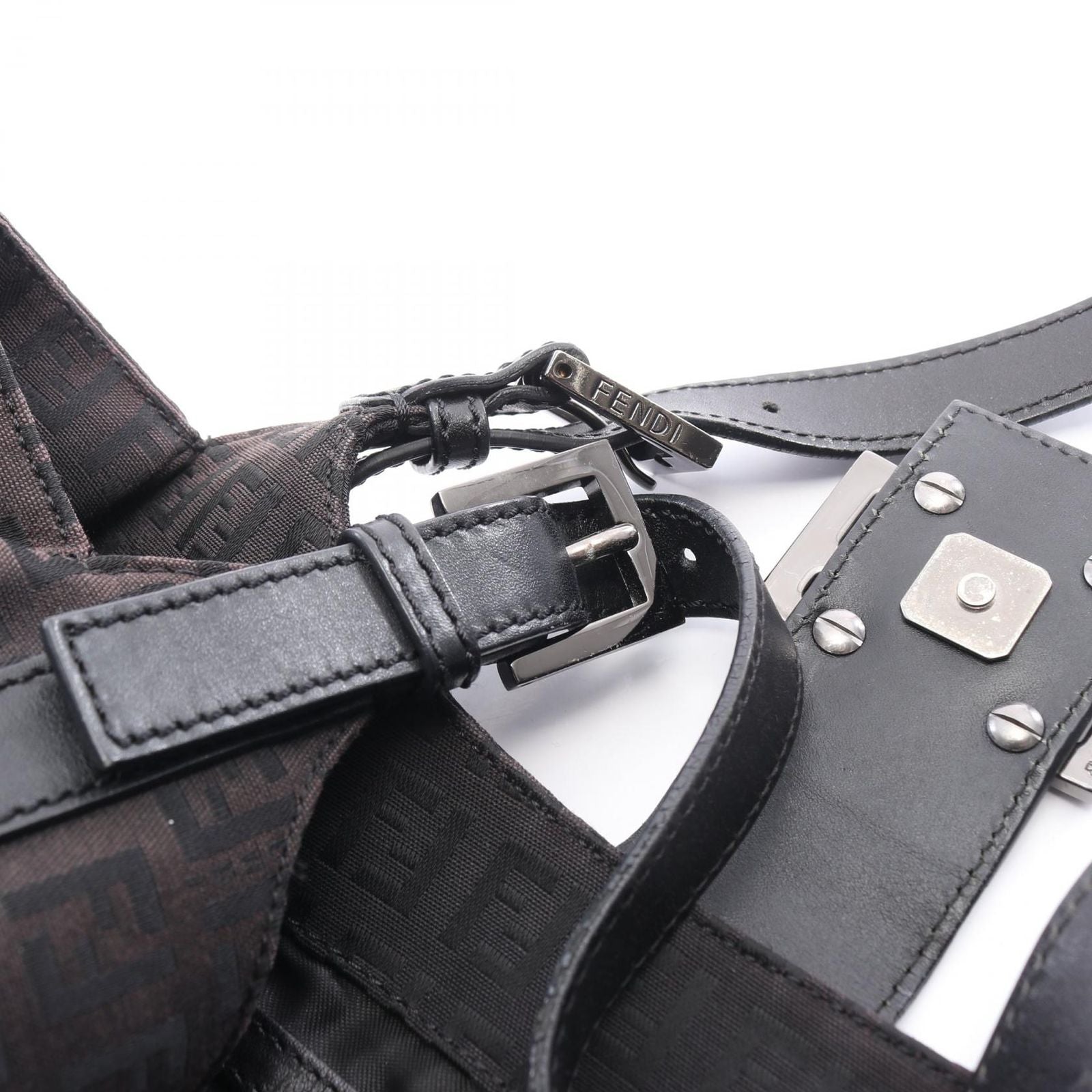 Fendi Handbag Zucchino Dark Brown Canvas Leather Tote — view 7