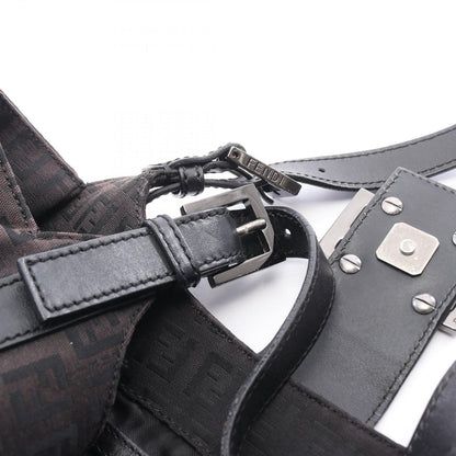 Fendi Handbag Zucchino Dark Brown Canvas Leather Tote — view 7
