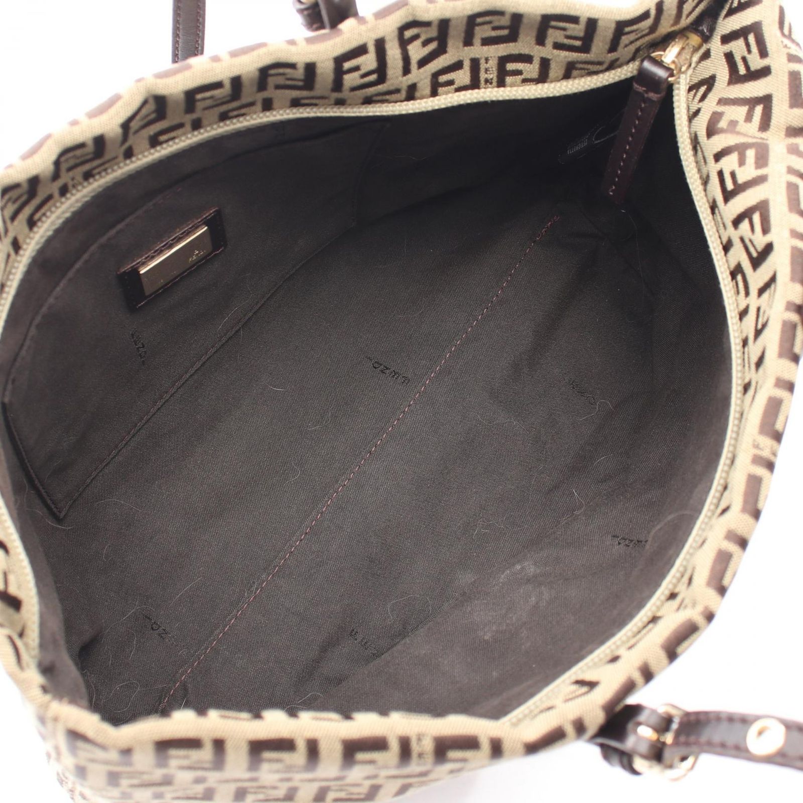 Fendi Tote Zucchino Brown Dark Canvas Leather — view 3