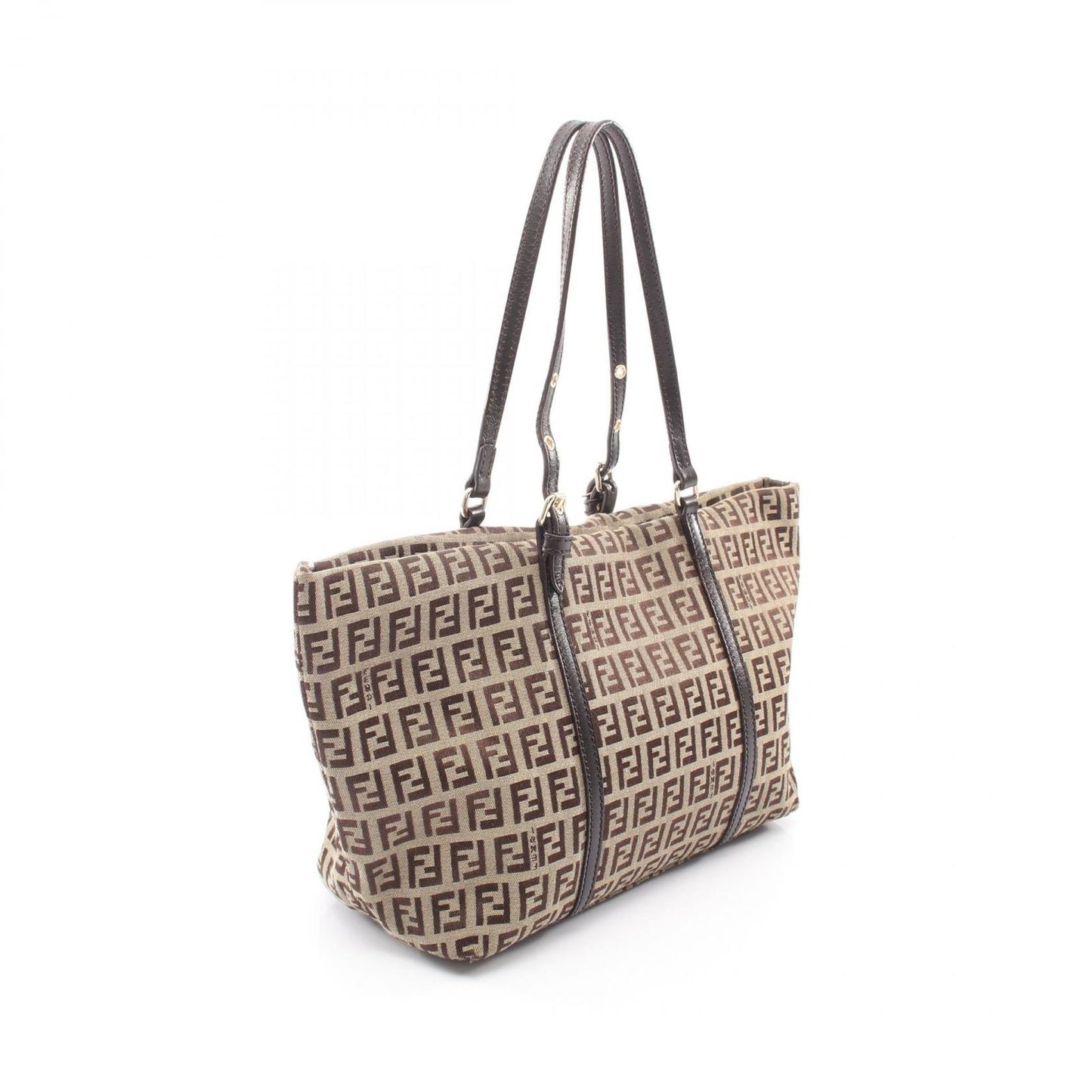 Fendi Tote Zucchino Brown Dark Canvas Leather — view 2