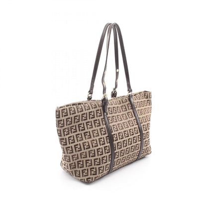 Fendi Tote Zucchino Brown Dark Canvas Leather — view 2