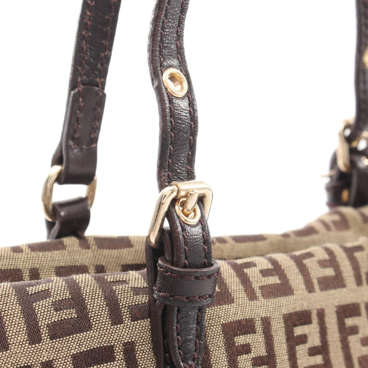 Fendi Tote Zucchino Brown Dark Canvas Leather — view 8