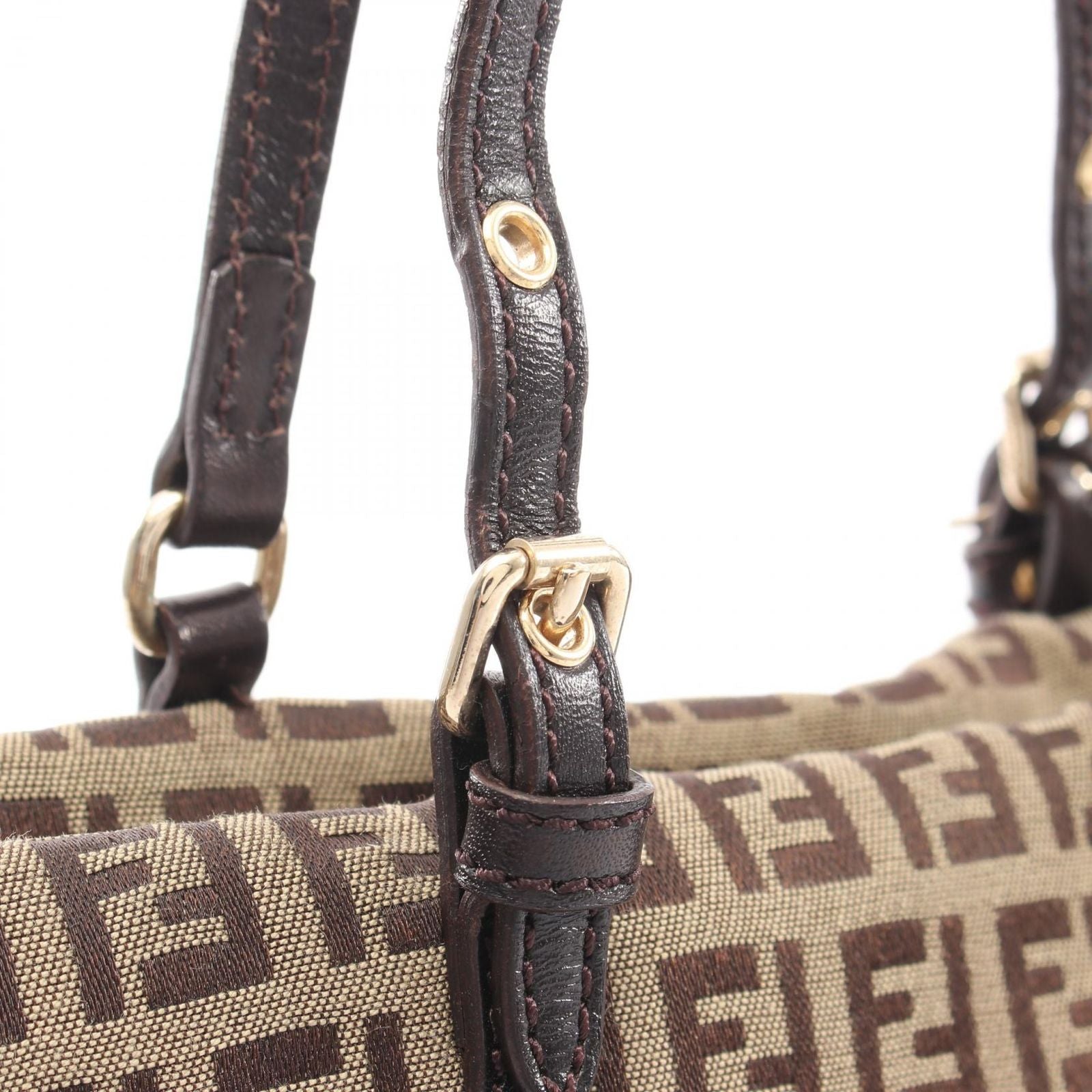 Fendi Tote Zucchino Brown Dark Canvas Leather — view 8