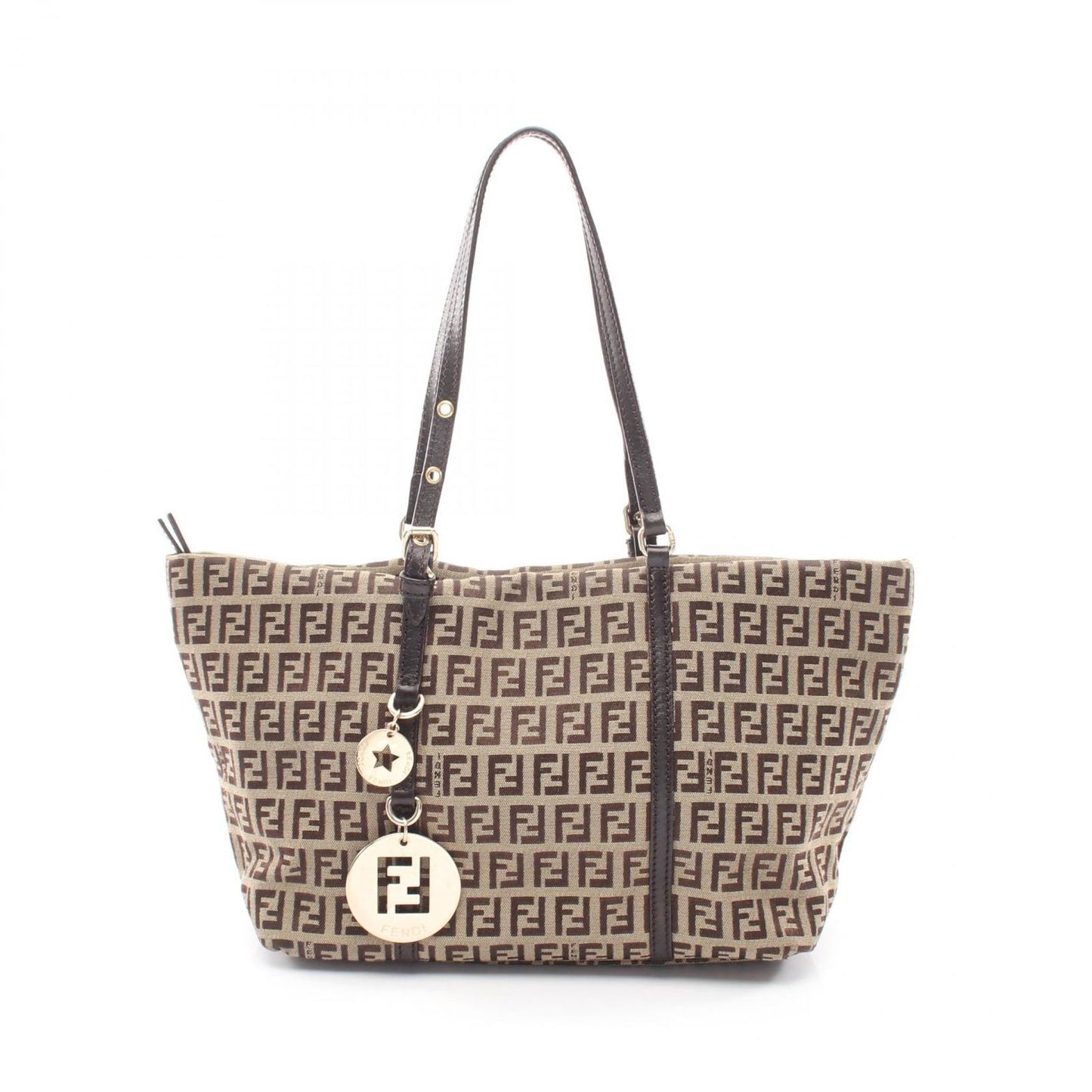 Fendi Tote Zucchino Brown Dark Canvas Leather