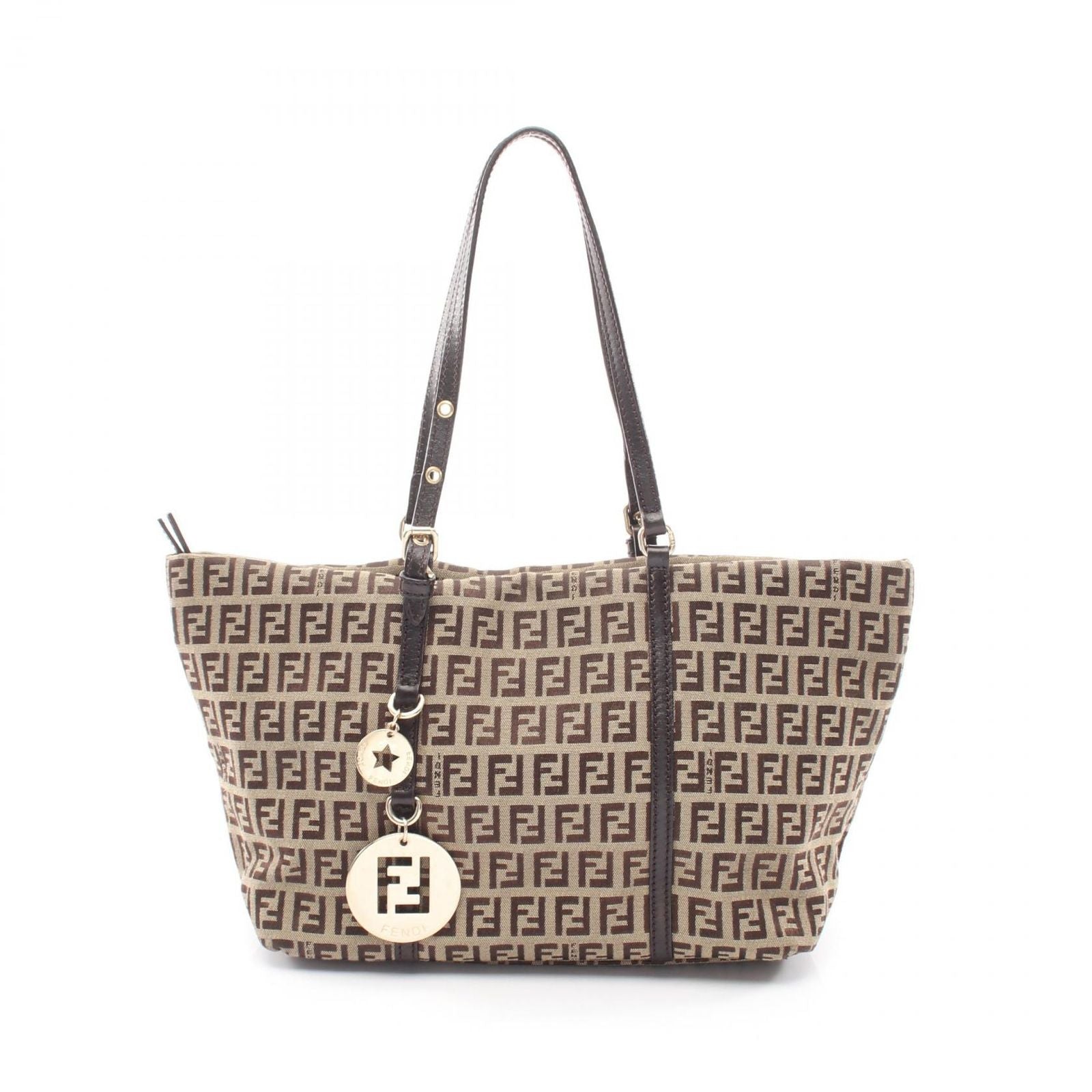 Fendi Tote Zucchino Brown Dark Canvas Leather