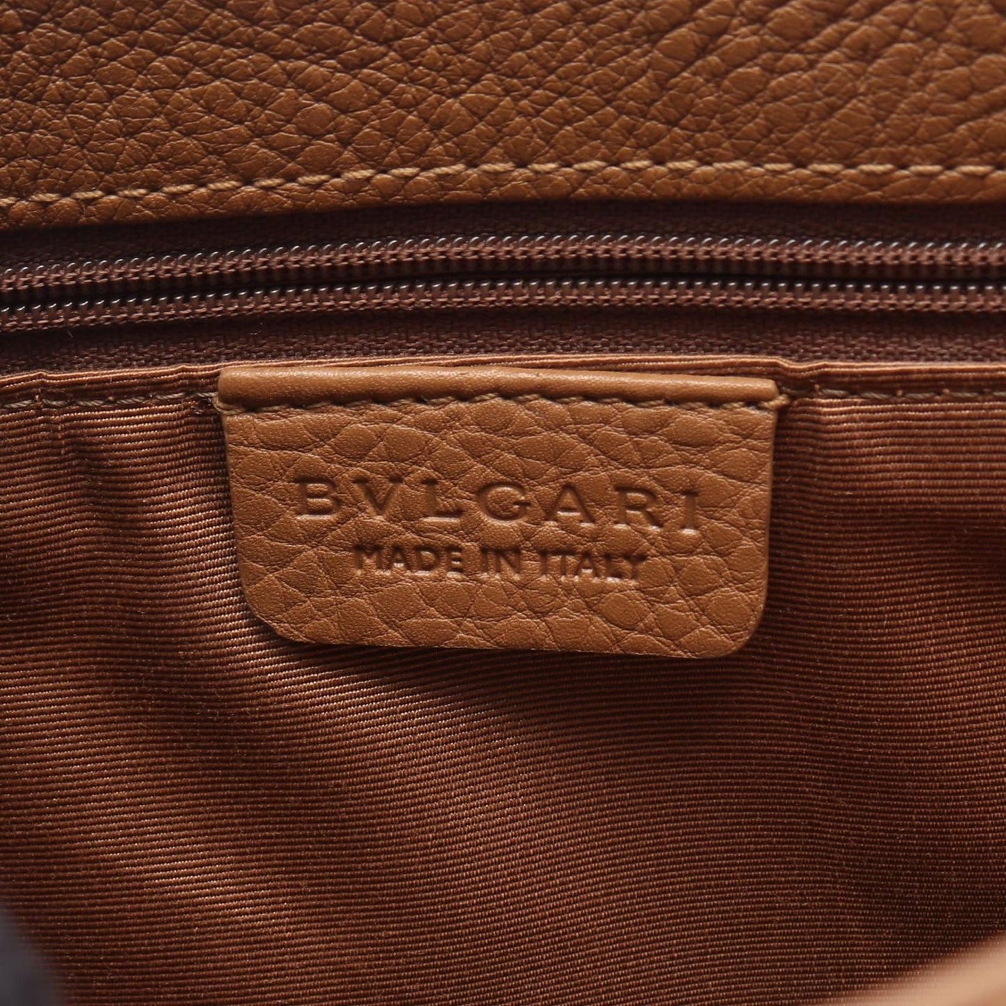 Bvlgari Handbag Logo Mania Maxillettare Beige Brown Canvas Leather — view 4