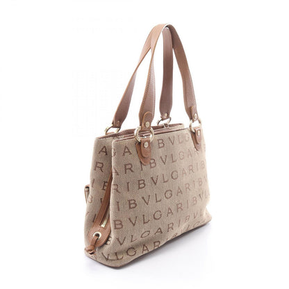 Bvlgari Handbag Logo Mania Maxillettare Beige Brown Canvas Leather — view 2