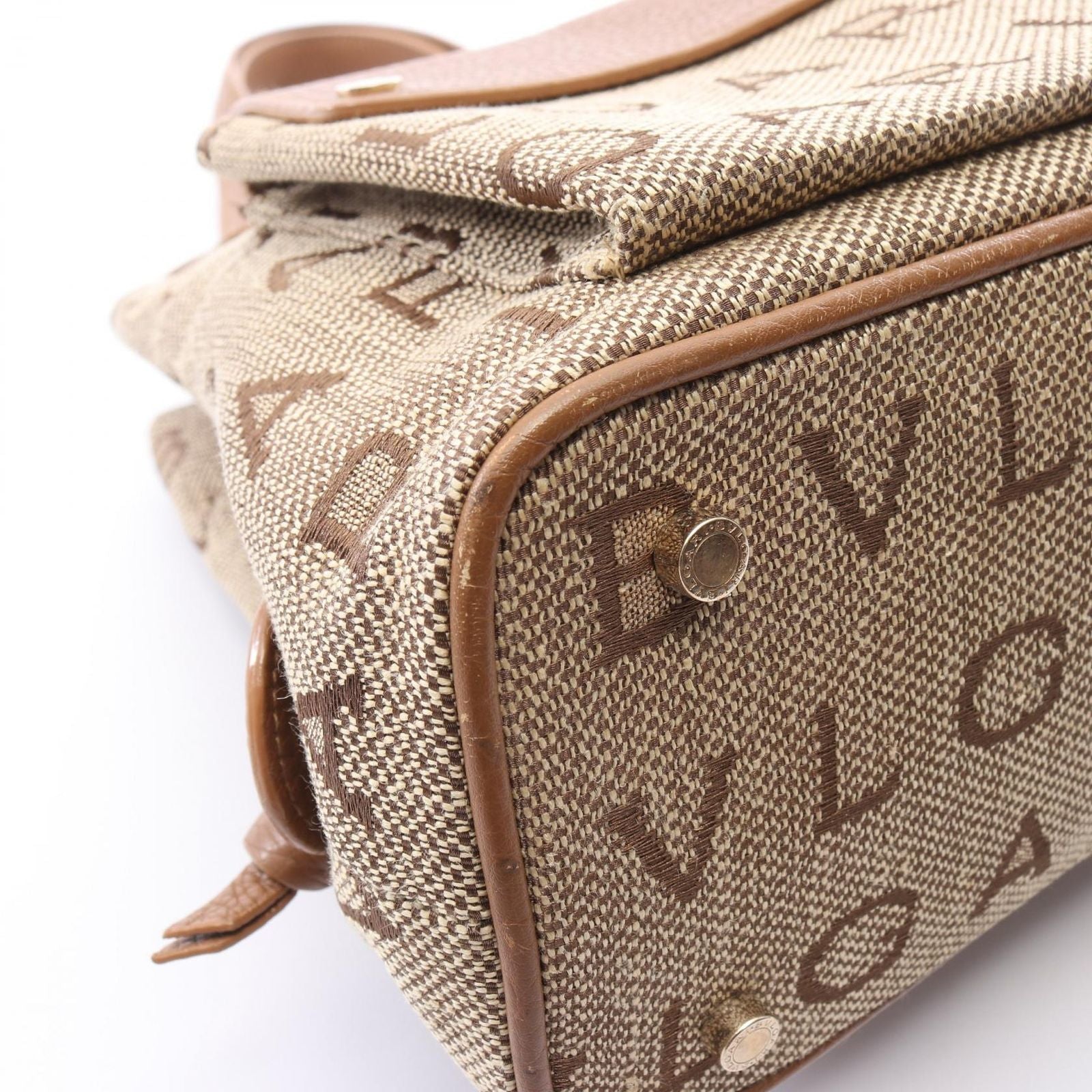Bvlgari Handbag Logo Mania Maxillettare Beige Brown Canvas Leather — view 5
