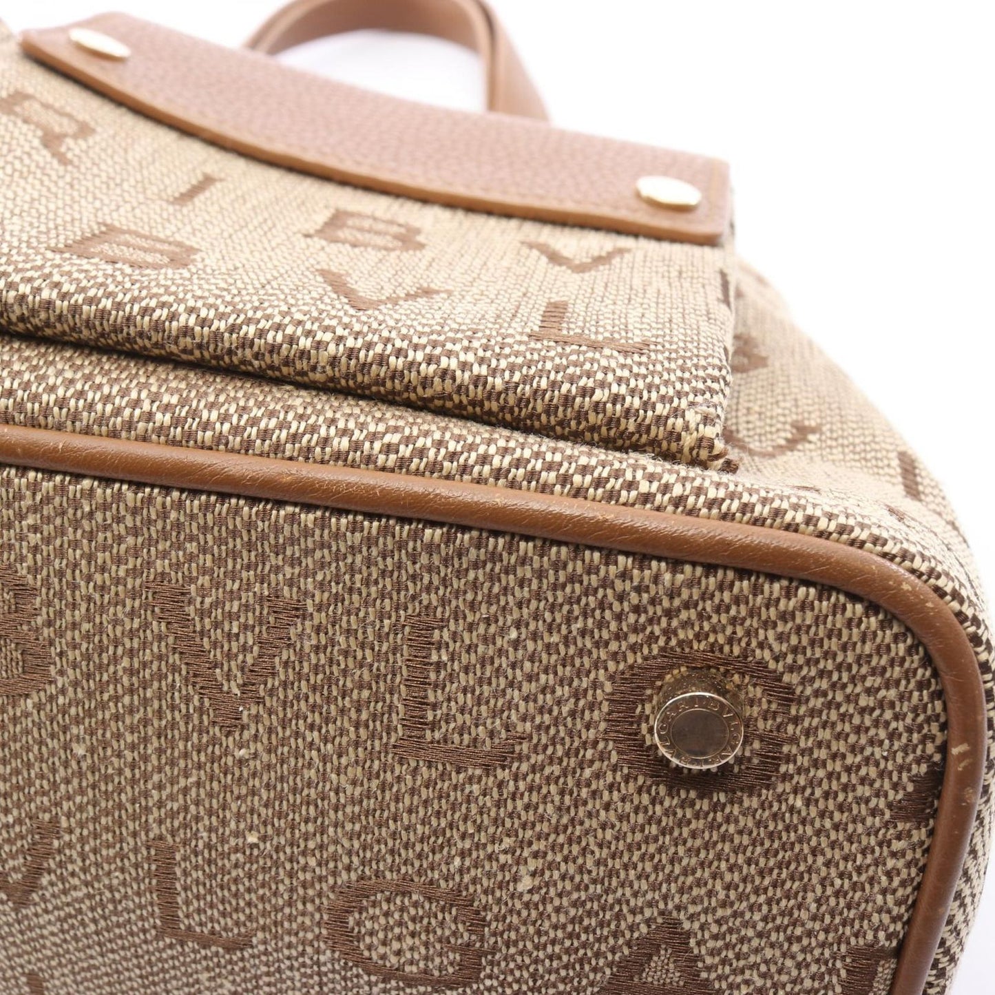 Bvlgari Handbag Logo Mania Maxillettare Beige Brown Canvas Leather — view 6