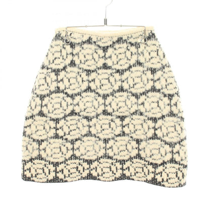 Chanel Skirt CC Logo Button Camellia Knit White Black Wool Vintage