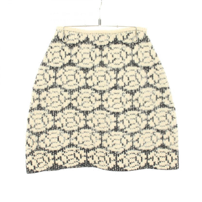 Chanel Skirt CC Logo Button Camellia Knit White Black Wool Vintage — view 2