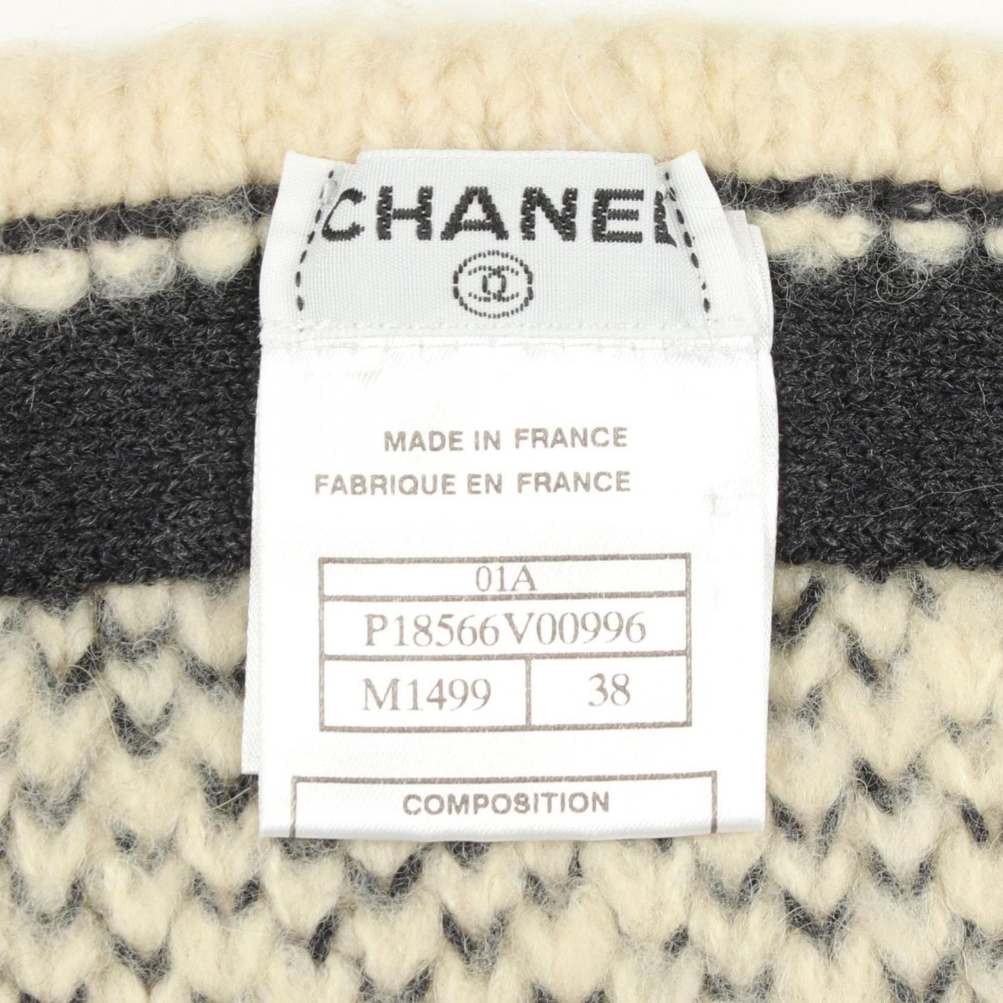 Chanel Skirt CC Logo Button Camellia Knit White Black Wool Vintage — view 3