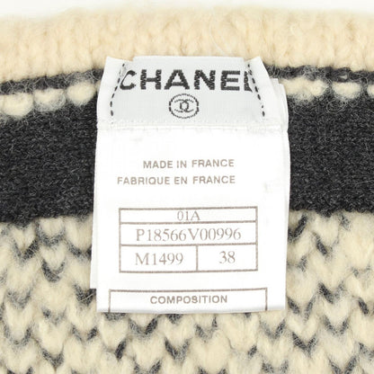 Chanel Skirt CC Logo Button Camellia Knit White Black Wool Vintage — view 3