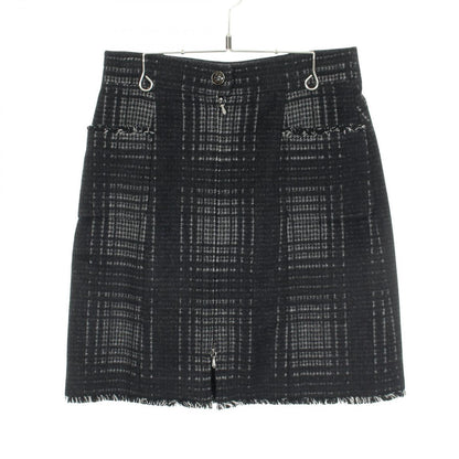 Chanel Skirt CC Logo Button Check Gray Wool