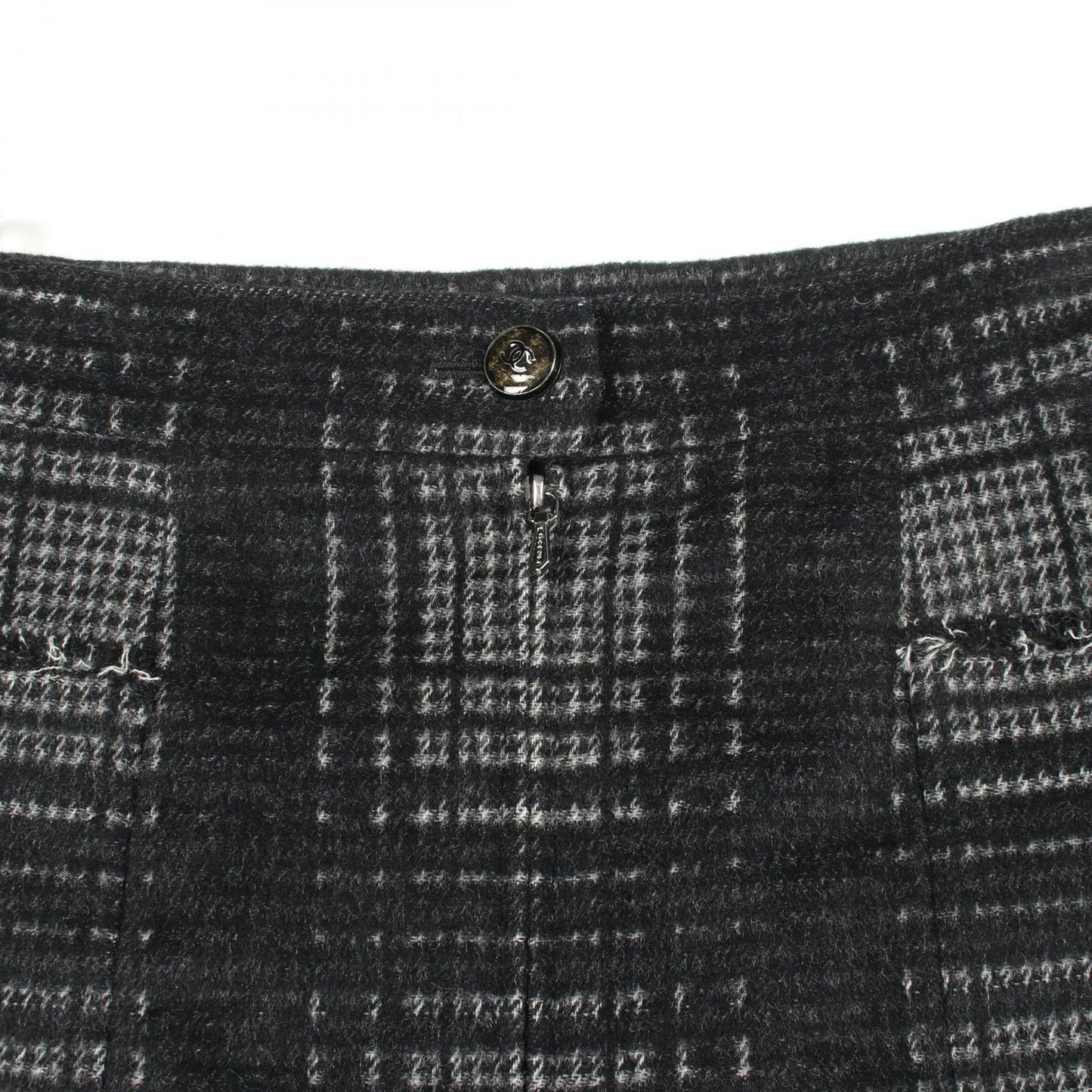 Chanel Skirt CC Logo Button Check Gray Wool — view 5