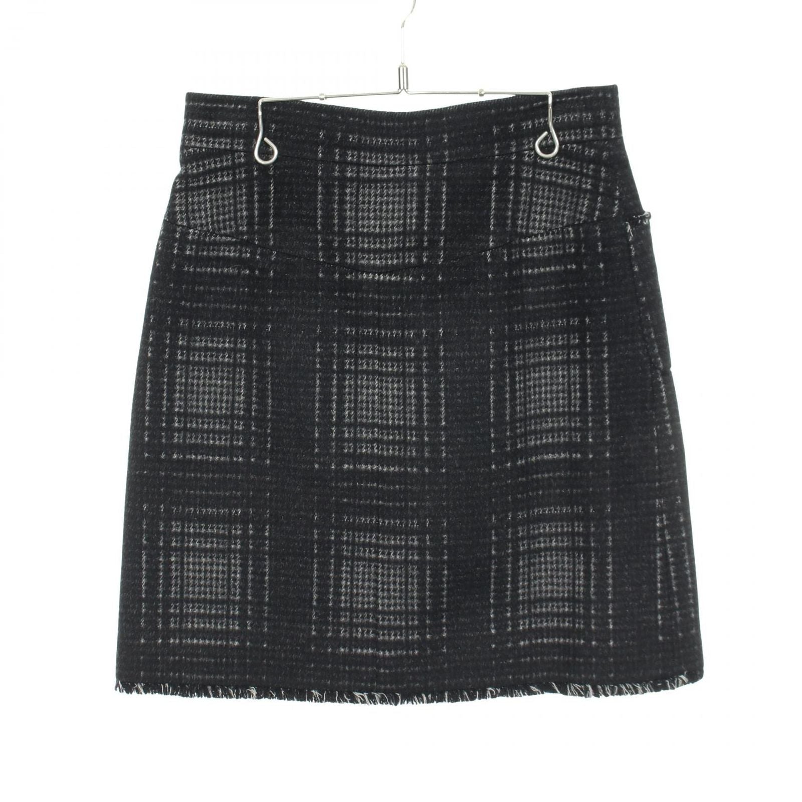 Chanel Skirt CC Logo Button Check Gray Wool — view 2