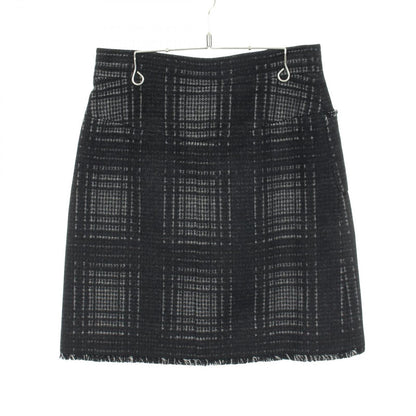 Chanel Skirt CC Logo Button Check Gray Wool — view 2